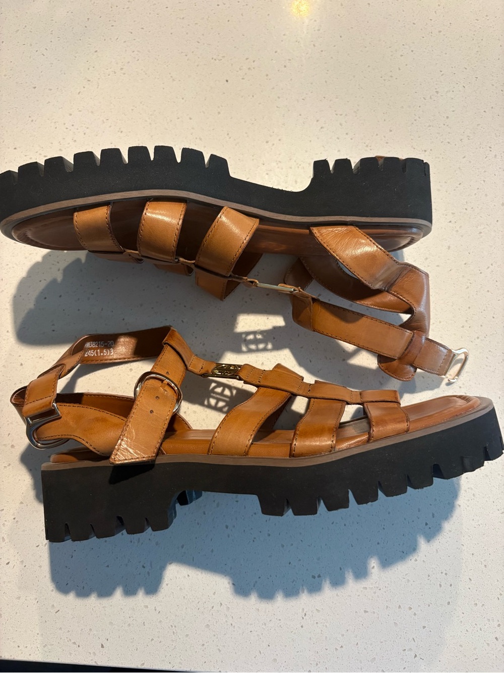 Amazon Brown Leather Strappy Lug-Sole Sandals